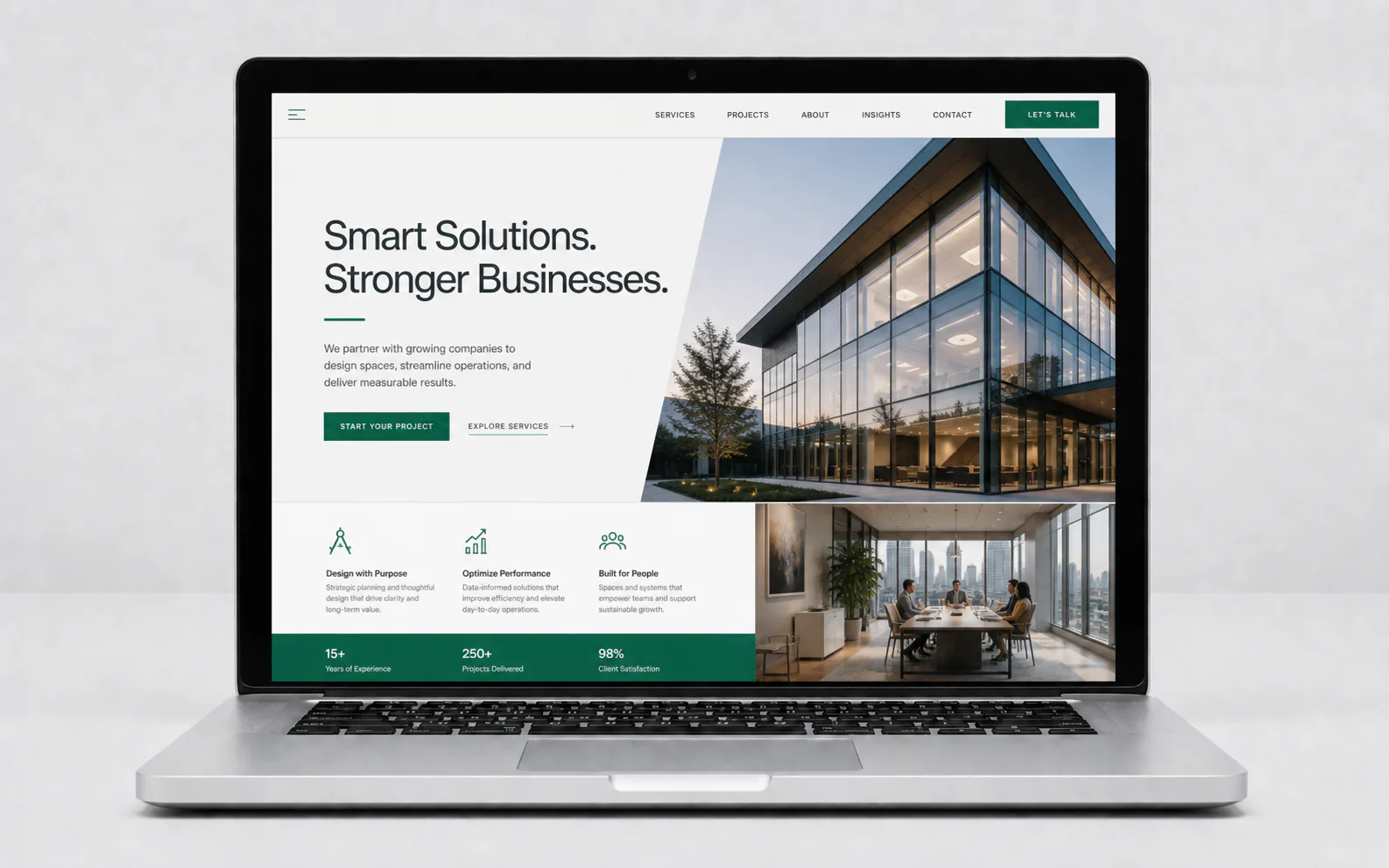 After: redesigned modern website shown on a laptop