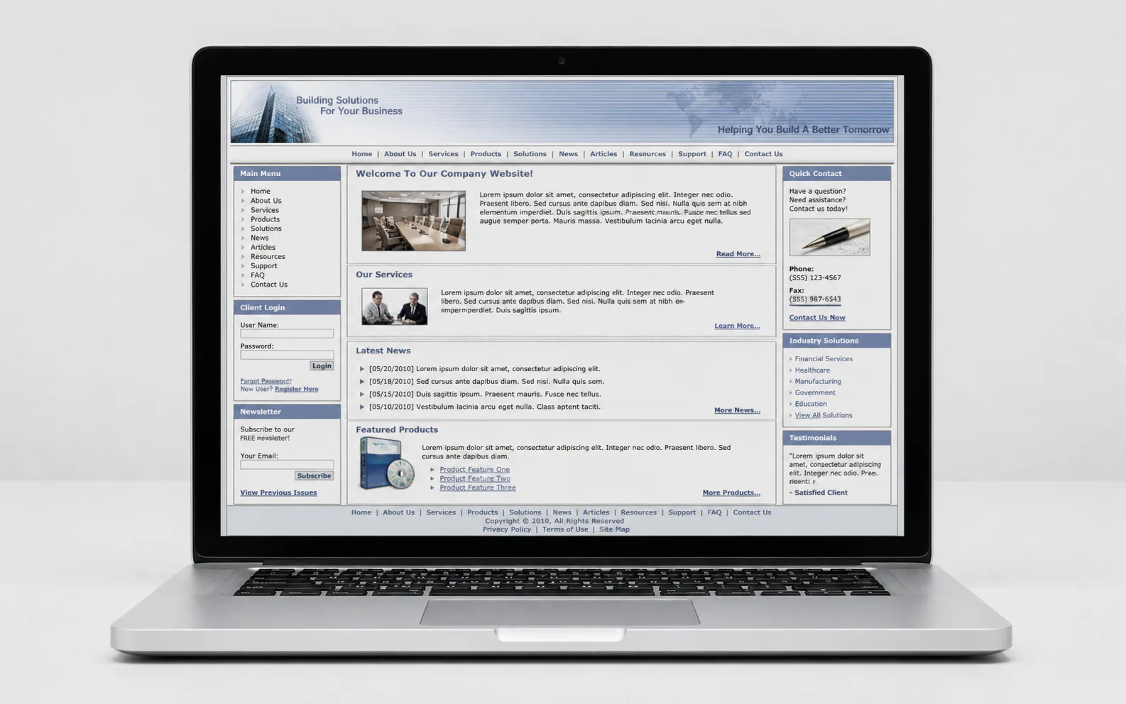 Before: outdated website shown on the same laptop
